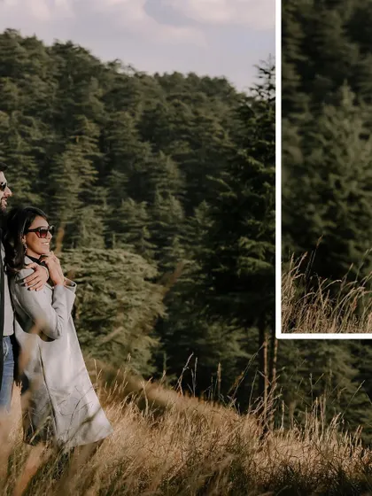 A relaxed portrait of the couple enjoying the view and the fresh mountain air.