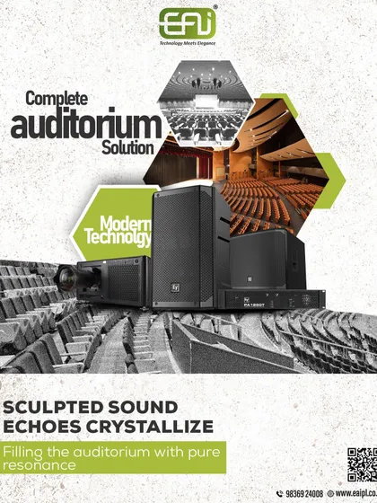 We provide complete, end-to-end solutions for modern auditoriums. This includes designing and installing professional audio systems with brands like Electro-Voice, large-venue projection, stage lighting, and acoustic treatments to ensure crystal-clear sound and immersive visuals for any event.