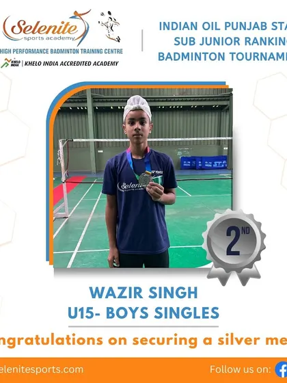 Wazir Singh with his Silver medal in the U-15 Boys Singles at the Indian Oil Punjab State Sub Junior Ranking Tournament.