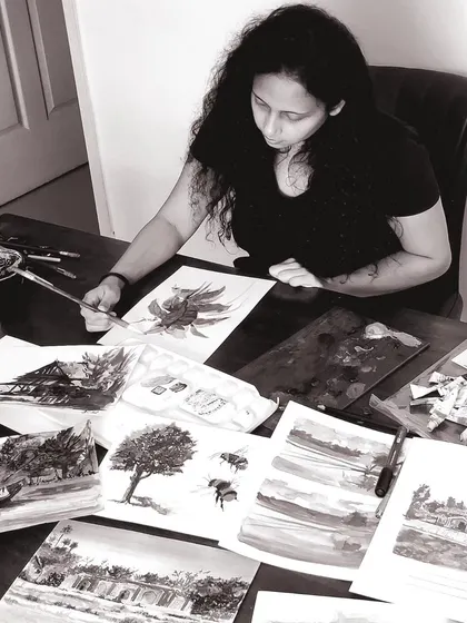 A glimpse into my creative process with various watercolor studies spread across my table. These rough edits are part of the journey of wonder and discovery that leads to a final piece.