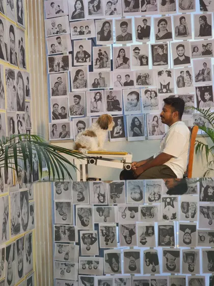 Another view of me and Rio in the studio, surrounded by hundreds of portraits.