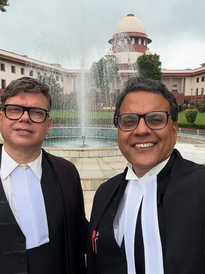 A moment of camaraderie with my colleague Sanjeev Sen at the Supreme Court of India. Practicing at the highest court in the land is a privilege, and doing so alongside respected friends makes the pursuit of justice even more meaningful.
