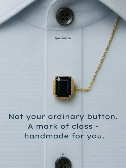 This image showcases a single custom button against a crisp light blue shirt, emphasizing its role as a mark of distinction. It is a testament to the power of handmade details in defining a personal look.