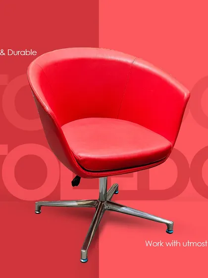 The 'Toledo' swivel chair in a vibrant red is perfect for adding a pop of color. Its bucket seat design provides comfort, making it suitable for both home and office use.