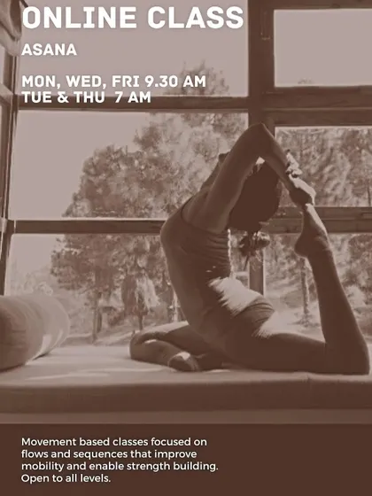 My online asana classes are movement-based, focusing on flows and sequences that improve mobility and build strength. You can join from anywhere and embrace the journey.