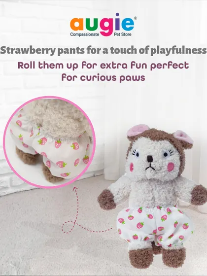 The little details make this toy so fun. The strawberry pants can be rolled up for extra playful curiosity, adding another layer of engagement for your pup.