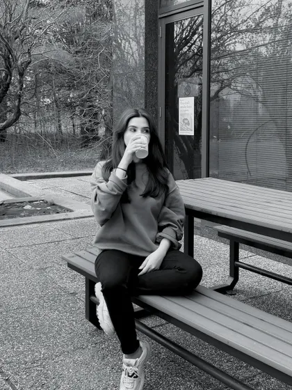 Another moody black and white photo of my relaxed, end-of-semester look.
