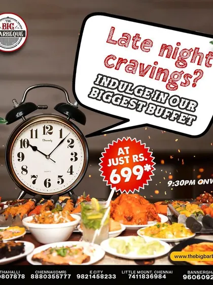 Got late night cravings? Indulge in our biggest buffet from 9:30 PM onwards for just ₹699. A feast that satisfies every craving.