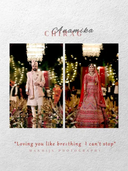 A diptych showing the bride and groom's individual entry walks before they meet at the mandap. It's a beautiful way to tell the story of their two paths leading to one another.
