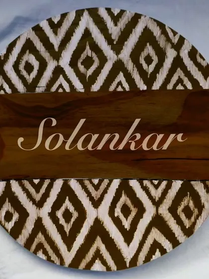 A variation of our popular Ikat pattern nameplate, this time in a rustic brown. The wooden texture combined with the traditional print creates a warm, earthy feel.