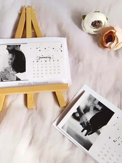 The January and March cards from the black and white calendar set are shown together, creating a cohesive and artistic look.