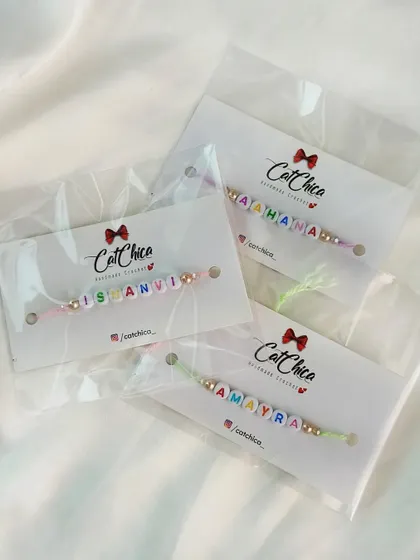 Our customized Rakhi bracelets are simple, cute, and affordable. Here are some ready to celebrate the special bond between siblings.