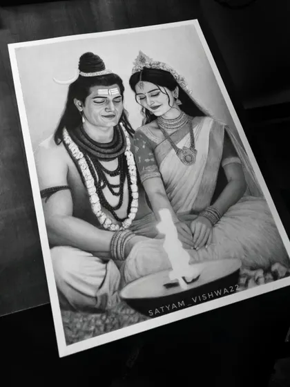 A special A3 size sketch capturing the divine bond between Shiva and Shakti. This piece is about the completeness they represent, and I used softer shading to bring out the emotion and tranquility in their presence.