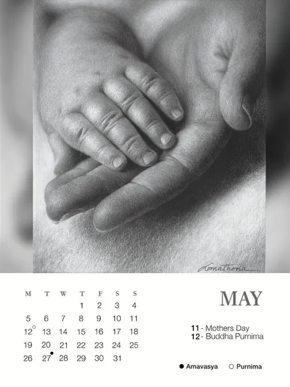 My drawing "Care" featured for the month of May in the official Mazda Art Calendar 2025.