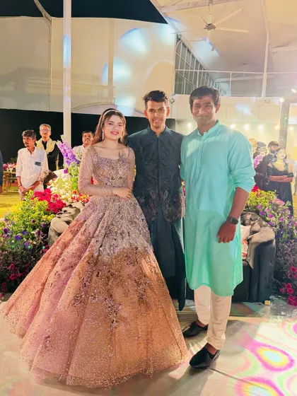With the bride and groom, Shreya and Supraj, at their stunning sangeet. Seeing my clients happy and confident on their big day is the best part of my job.