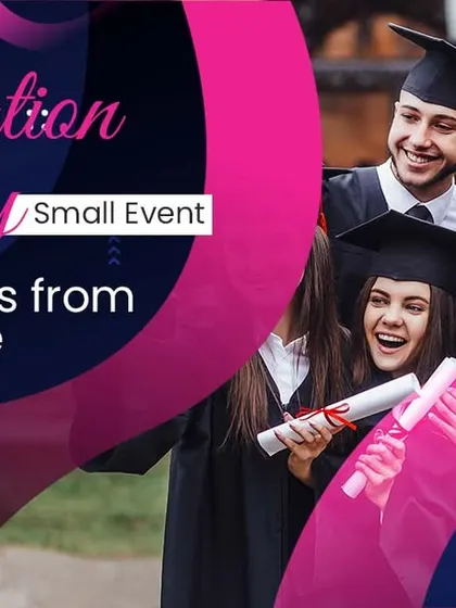 Cheers to the grad! This image, promoting my blog on graduation party catering tips, shows happy graduates celebrating their achievement. It highlights my service for small but significant life events.