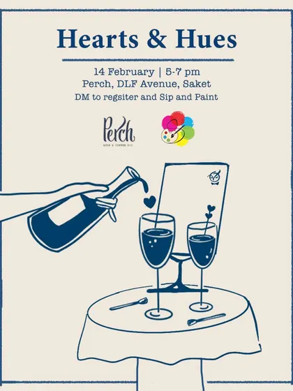 A charming, illustrated poster for our "Hearts & Hues" Valentine's Day sip and paint event, perfect for a romantic and creative date night.