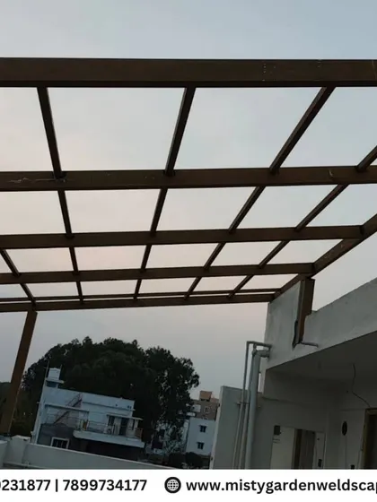 The silhouette of a pergola frame against the evening sky. This is the first step in creating a beautiful and functional outdoor space.