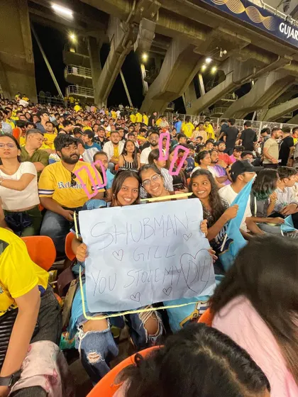 My first live cricket match. We made signs and I doodled on the photo to capture the memory.