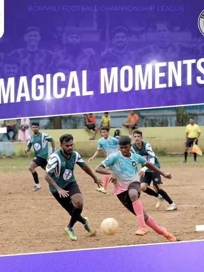 A magical moment captured during the Borivali Football Championship League, as two players challenge for the ball in a display of skill and athleticism.