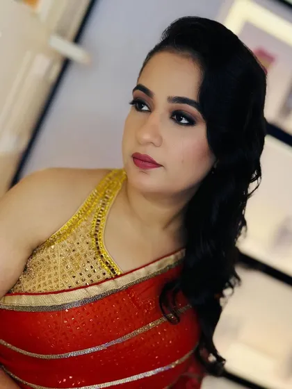 A closer look at the party makeup, showing the clean lines and blended colors that create a polished and high-end feel.