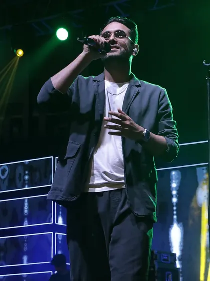 The lead singer, Sanam Puri, captivating the audience during a live performance at a wedding Sangeet we organized.