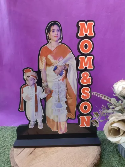 A beautiful 'Mom & Son' photo cutout table top, a perfect way to capture a special bond and a great gift for Mother's Day or her birthday.