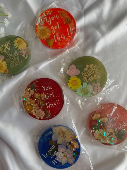 A collection of my ready-to-ship fridge magnets. Each one is sealed in resin to last, making them a durable and beautiful gift for any occasion.
