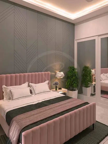 Another 3D render of the same bedroom, showing a slightly different angle and lighting. This helps in finalizing all design details before starting work on site.