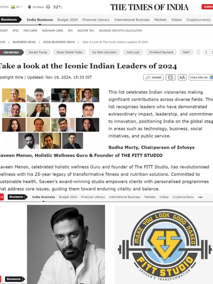 I am honored to be recognized by The Times of India as an Iconic Indian Leader for my work in holistic wellness. For over 25 years, my mission has been to revolutionize fitness by addressing core health issues. This feature validates my commitment to helping you achieve enduring vitality and balance.