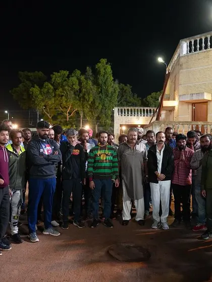 A team briefing on location at night for 'Aavesham'. We walk through the entire sequence with the stunt crew before shooting to make sure everyone knows their role.