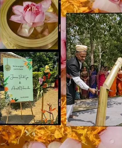 More details from the vibrant Coorg wedding, showcasing the use of marigolds, bamboo, and other local materials.