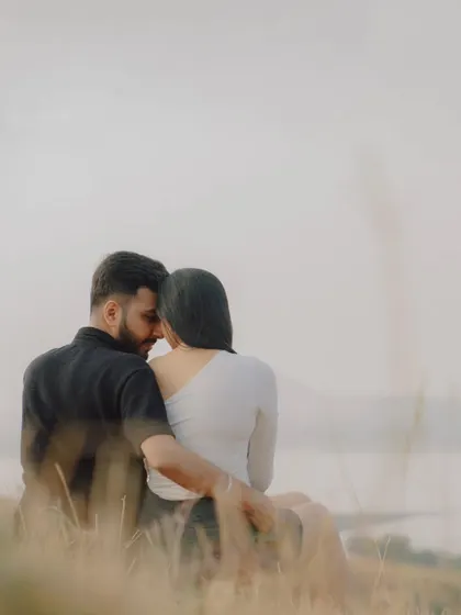 A quiet moment of connection. This pre-wedding photo captures the couple lost in their own world, showcasing the intimacy and bond that we strive to document.