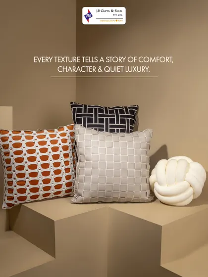 A home's comfort is in the details. This collection of designer cushions, featuring a knotted pillow and textured basket-weave covers, adds character and a touch of quiet luxury to any living space.