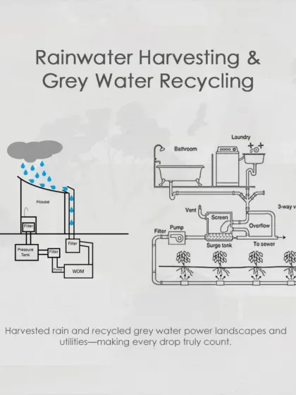 Sustainability is integrated into our designs through practical solutions. We incorporate systems for rainwater harvesting and grey water recycling, allowing harvested rain and recycled water to power landscapes and utilities.