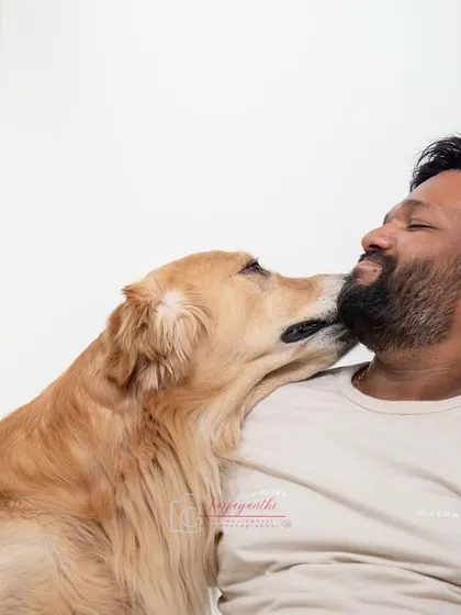 A golden retriever giving his human a loving kiss. These are the unscripted moments of pure affection that make the best memories.
