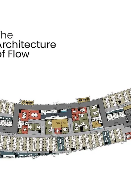 This is a complete floor plan illustrating our "Architecture of Flow" concept. It shows the detailed layout of workstations, cabins, and breakout areas, optimized for seamless movement and productivity.