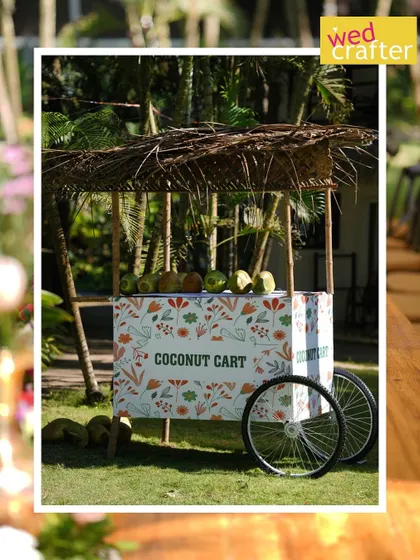 It's the little details that make a wedding personal. A custom-designed coconut cart for a beachside Haldi ceremony, offering refreshing tender coconut water to guests.