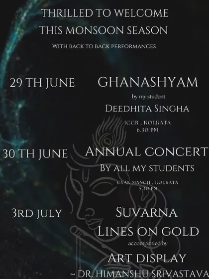 An event flyer from a busy monsoon season in Kolkata, featuring my art display as part of the "Suvarna" festival. I frequently travel to share my work through exhibitions and performances.