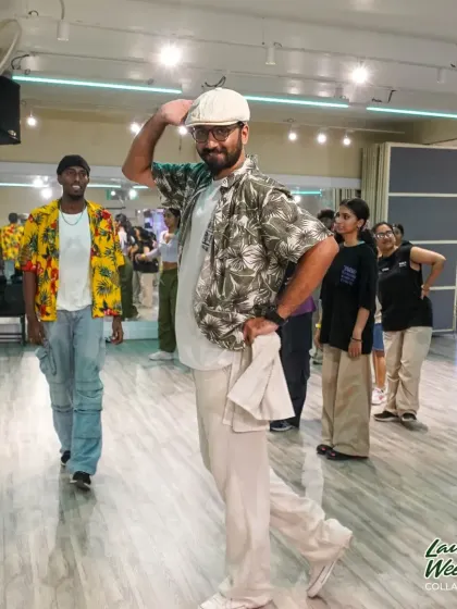 Instructors Somaiah and Swady striking a pose during a break in their Collab Series workshop. The fun and energy are non-stop, both on and off the dance floor.