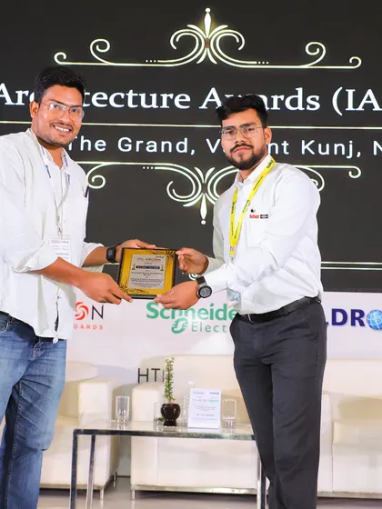 Our team accepting the award at the Eldrok India Architecture Summit in 2023. We are grateful for these accolades that celebrate our passion for design and construction.