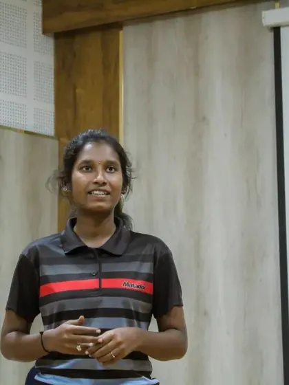 A young leader presents her project during the Female Athlete Leadership Programme. We empower athletes to find their voice and share their knowledge, building their confidence to lead both on and off the field.