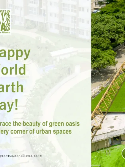 A World Earth Day message encouraging the embrace of green oases in urban spaces. We believe every day is Earth Day, and our work reflects a continuous commitment to integrating nature into the built environment.