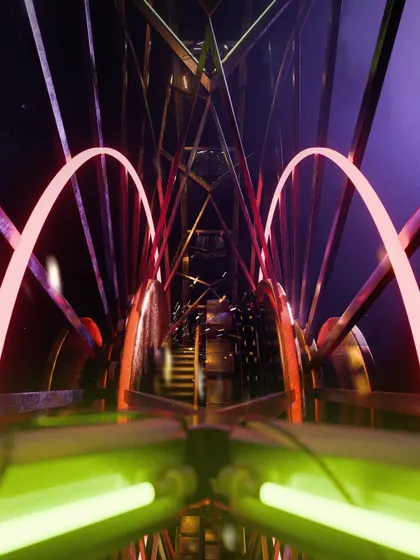 A first-person view from inside the haunted Ferris wheel, "Karnival's Eye." I modeled the complex metal structure and used vibrant, contrasting neon lights to create a disorienting and hypnotic ride.