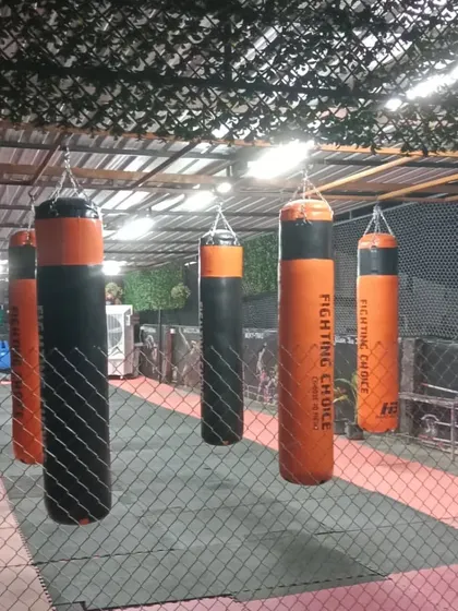 A look at the heavy bags hanging inside our netted training area at Sector 141. A perfect setup for focused work.