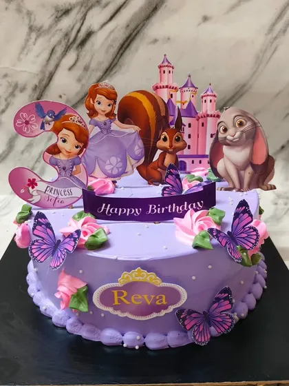 A royal celebration with a Princess Sofia the First cake! This purple creation features Sofia, her castle, and animal friends, making it a fairytale dream come true for a 3rd birthday.