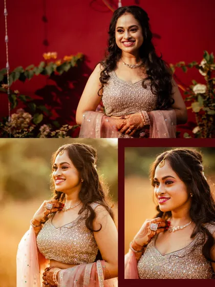 A collage of the gorgeous bride, capturing her smile in different lighting conditions.
