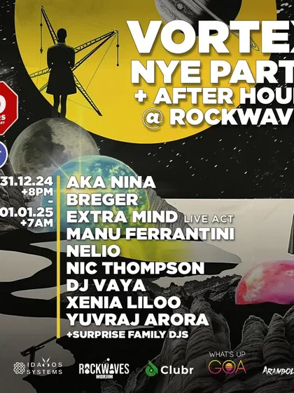 The full lineup for the Vortex NYE party in Goa. A 24-hour marathon with an insane list of artists.