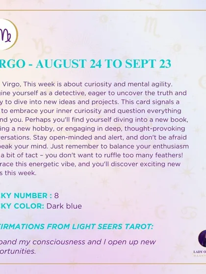 My weekly tarot guidance for Virgo. This week is about curiosity and mental agility. I encourage you to embrace your inner curiosity, ask questions, and stay open-minded to discover exciting new paths.
