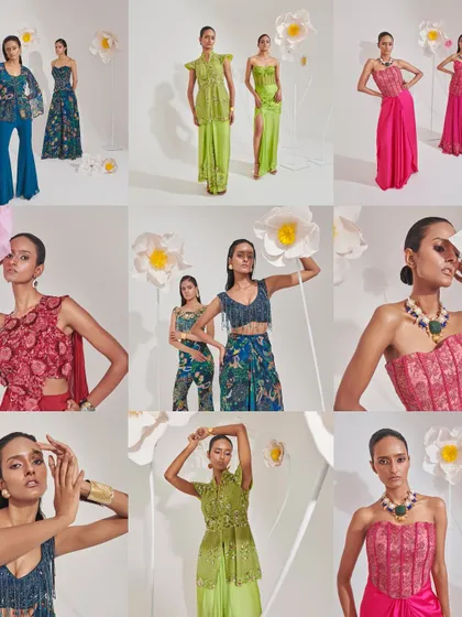 A collage showcasing the variety within a single contemporary collection I styled, from vibrant pinks and greens to floral blues.